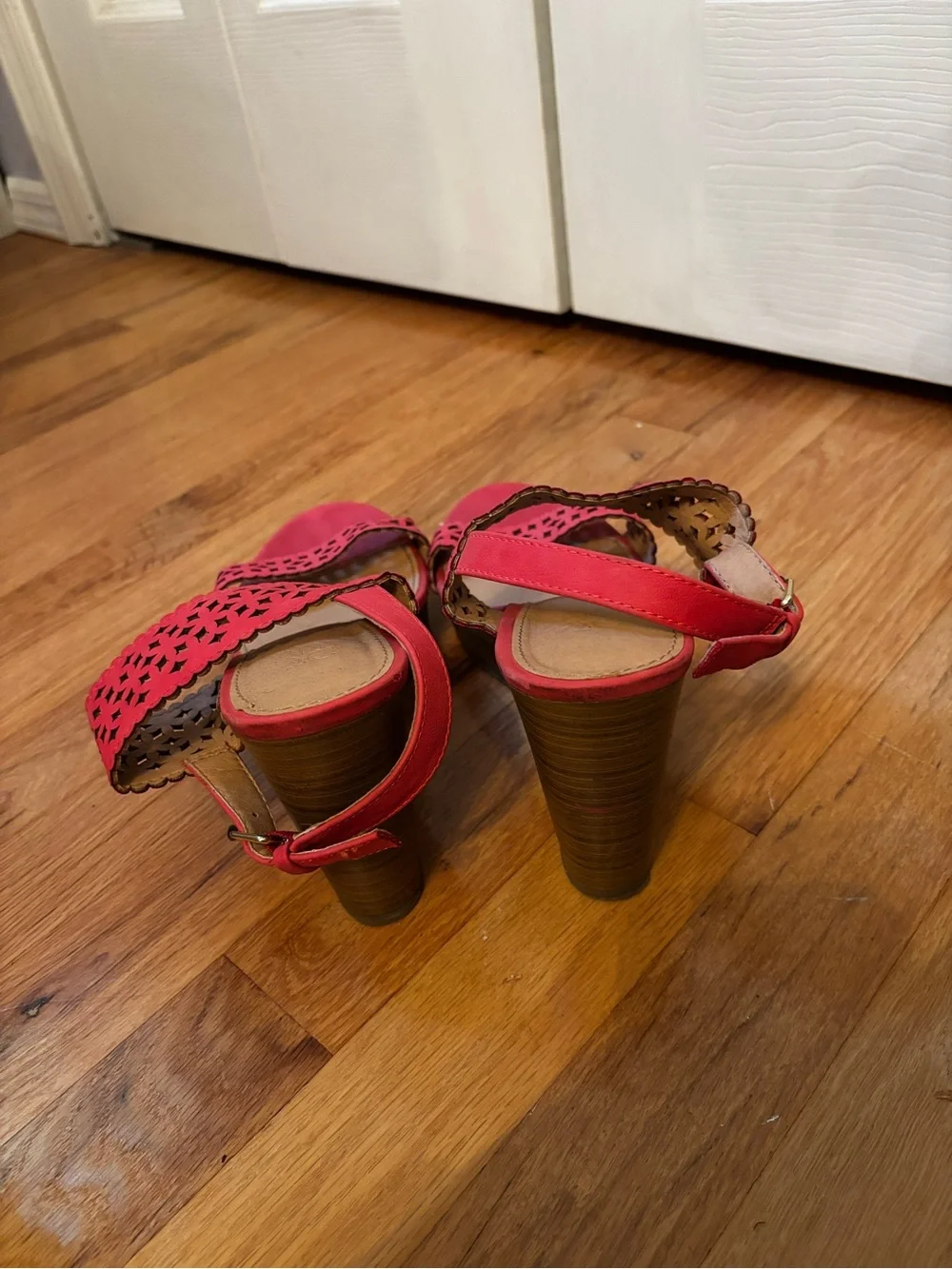 Women's Red Laser-Cut Platform Sandals - Comfort Wedge
